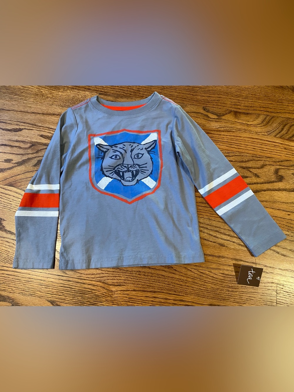 NWT Tea Gray Long-Sleeve Tiger Striped Rugby Graphic Shirt 4 4t 4y